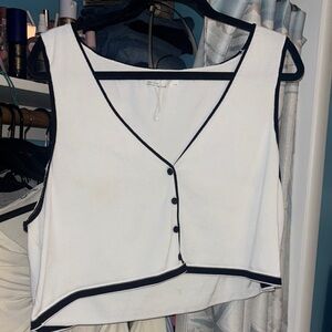 Oak and Fort White Sleeveless Top with Black Trim